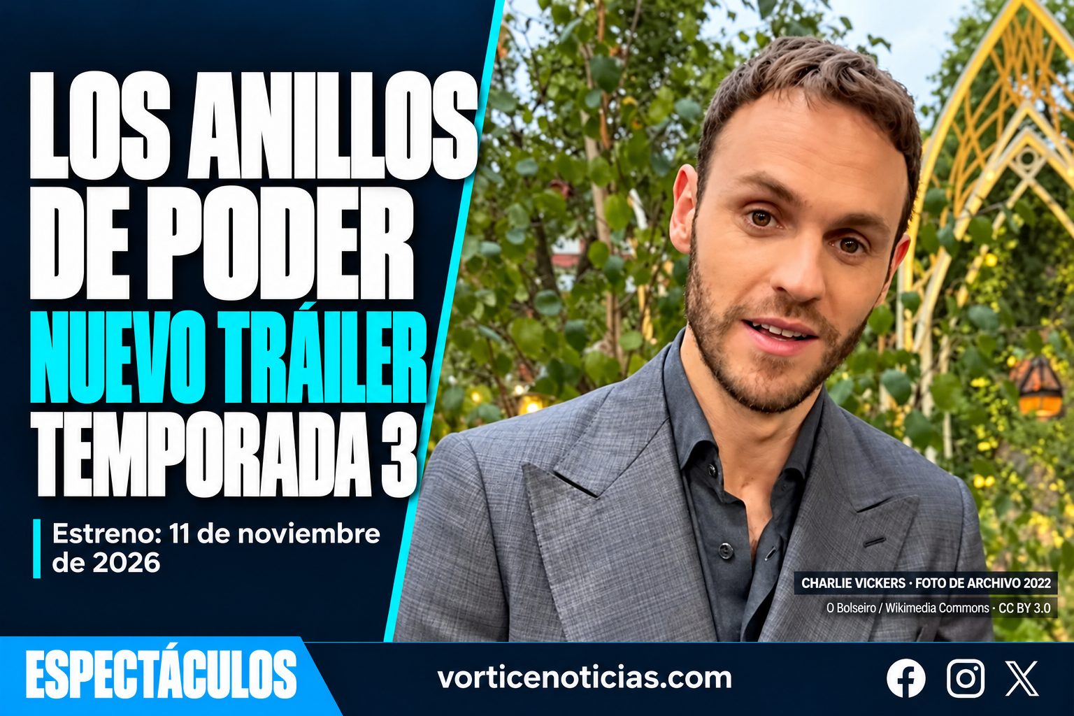 Los Anillos de Poder: nuevo tráiler de la temporada 3, estreno el 11 de noviembre de 2026; Charlie Vickers en foto de archivo de 2022