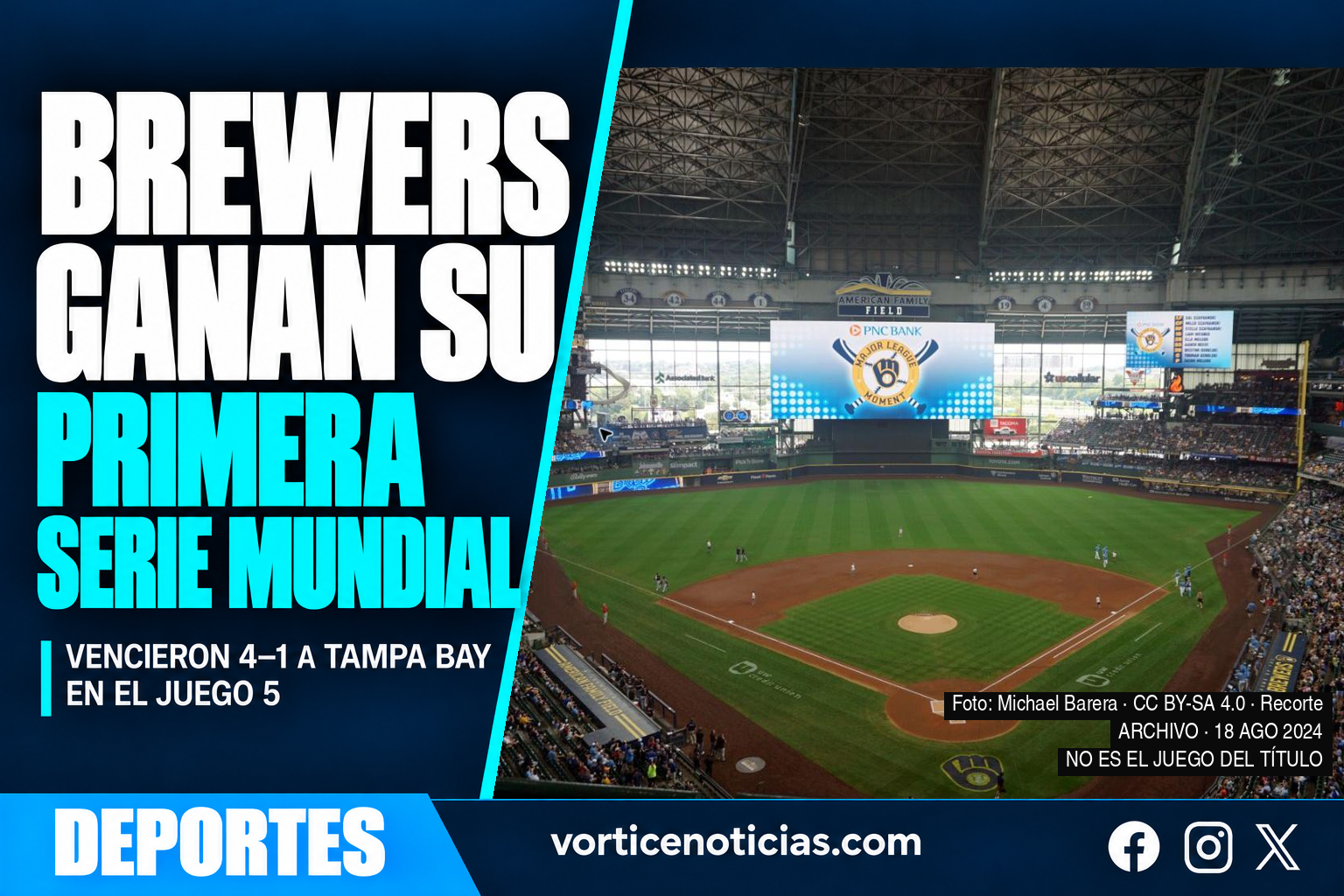 Brewers ganan su primera Serie Mundial; fotografía de archivo del American Family Field, 18 de agosto de 2024