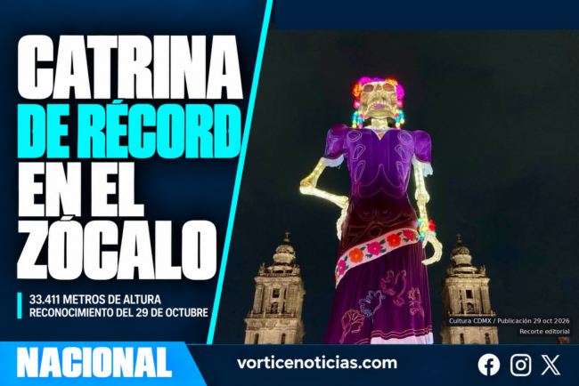 Catrina de 33.411 metros frente a la Catedral Metropolitana, fotografía oficial de Cultura CDMX