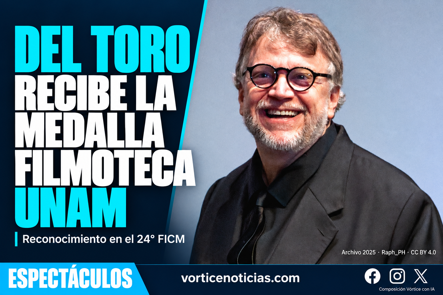 Portada de Guillermo del Toro con retrato de archivo de 2025: recibe la Medalla Filmoteca UNAM