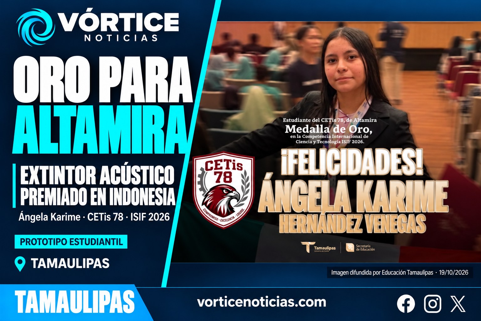 Portada Vórtice: oro para una alumna de Altamira por un prototipo de extintor acústico