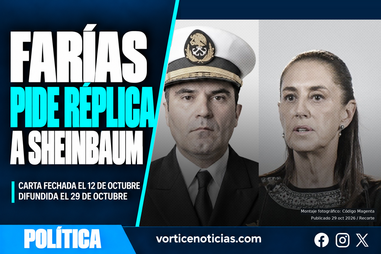 Fernando Farías Laguna y Claudia Sheinbaum, montaje fotográfico difundido por Código Magenta