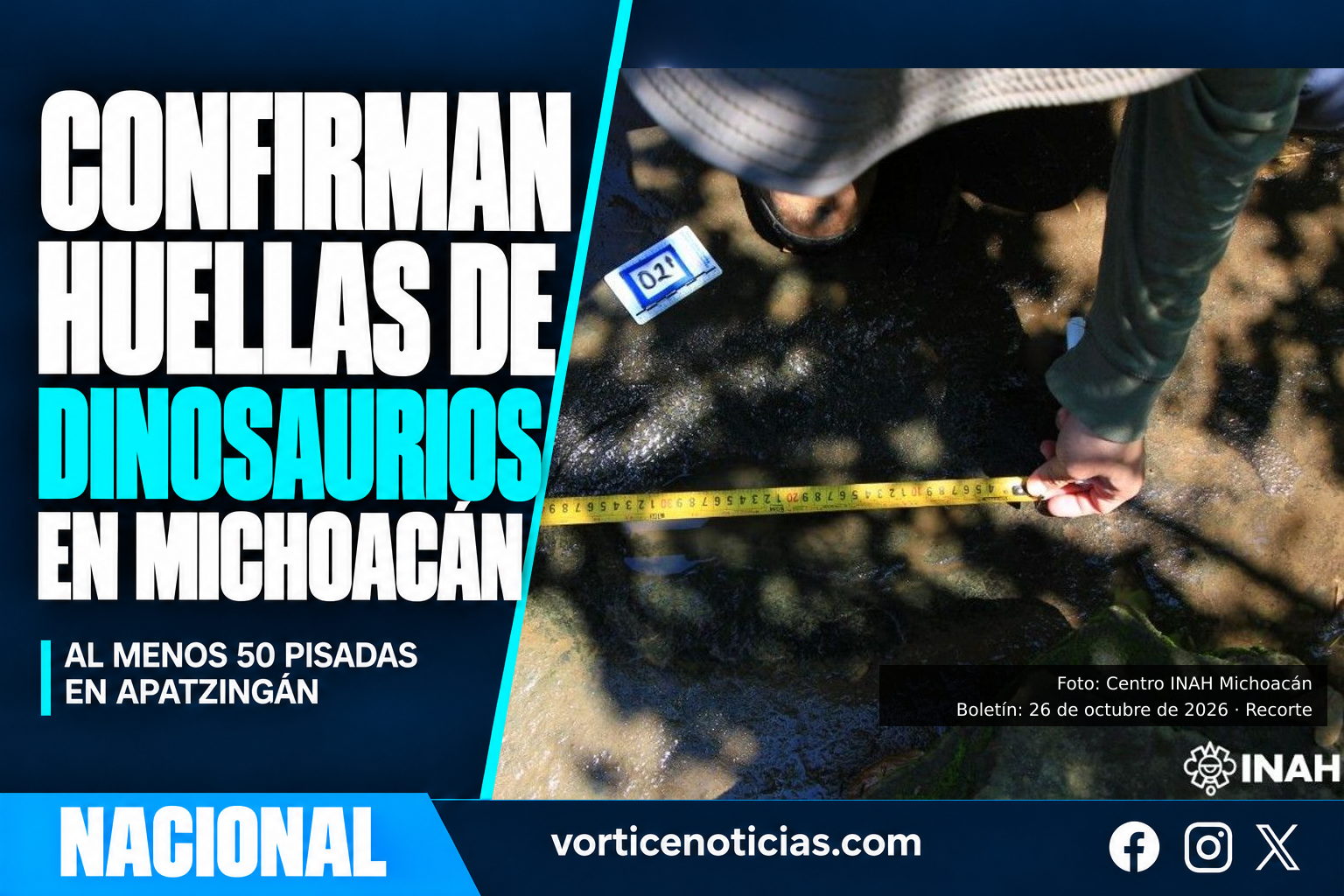 INAH CONFIRMA AL MENOS 50 HUELLAS DE DINOSAURIOS EN MICHOACÁN
