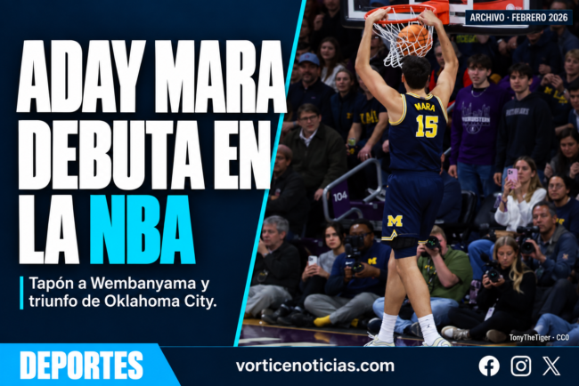 Aday Mara debuta en la NBA. Fotografía de archivo de febrero de 2026 con Michigan.