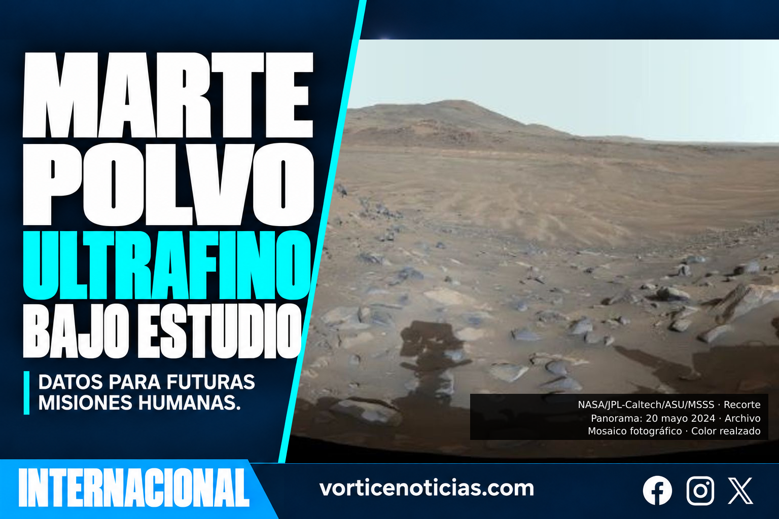 Marte: polvo ultrafino bajo estudio. Fotografía de archivo de 2024, color realzado.