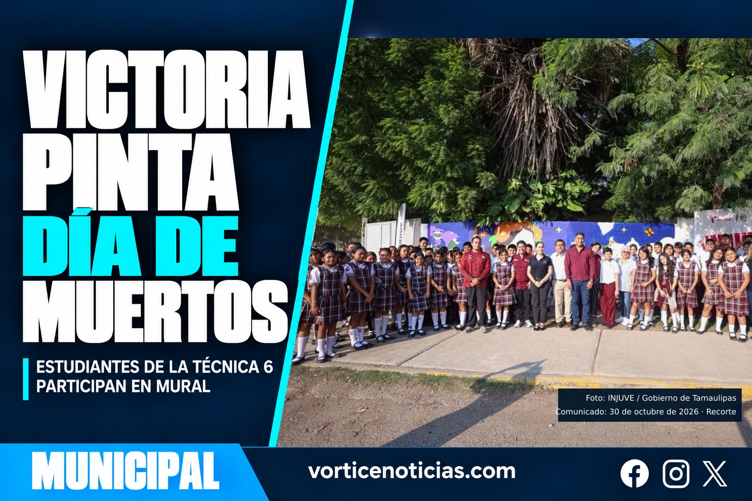 Victoria pinta Día de Muertos: estudiantes de la Técnica 6 participan en mural. Foto oficial INJUVE.