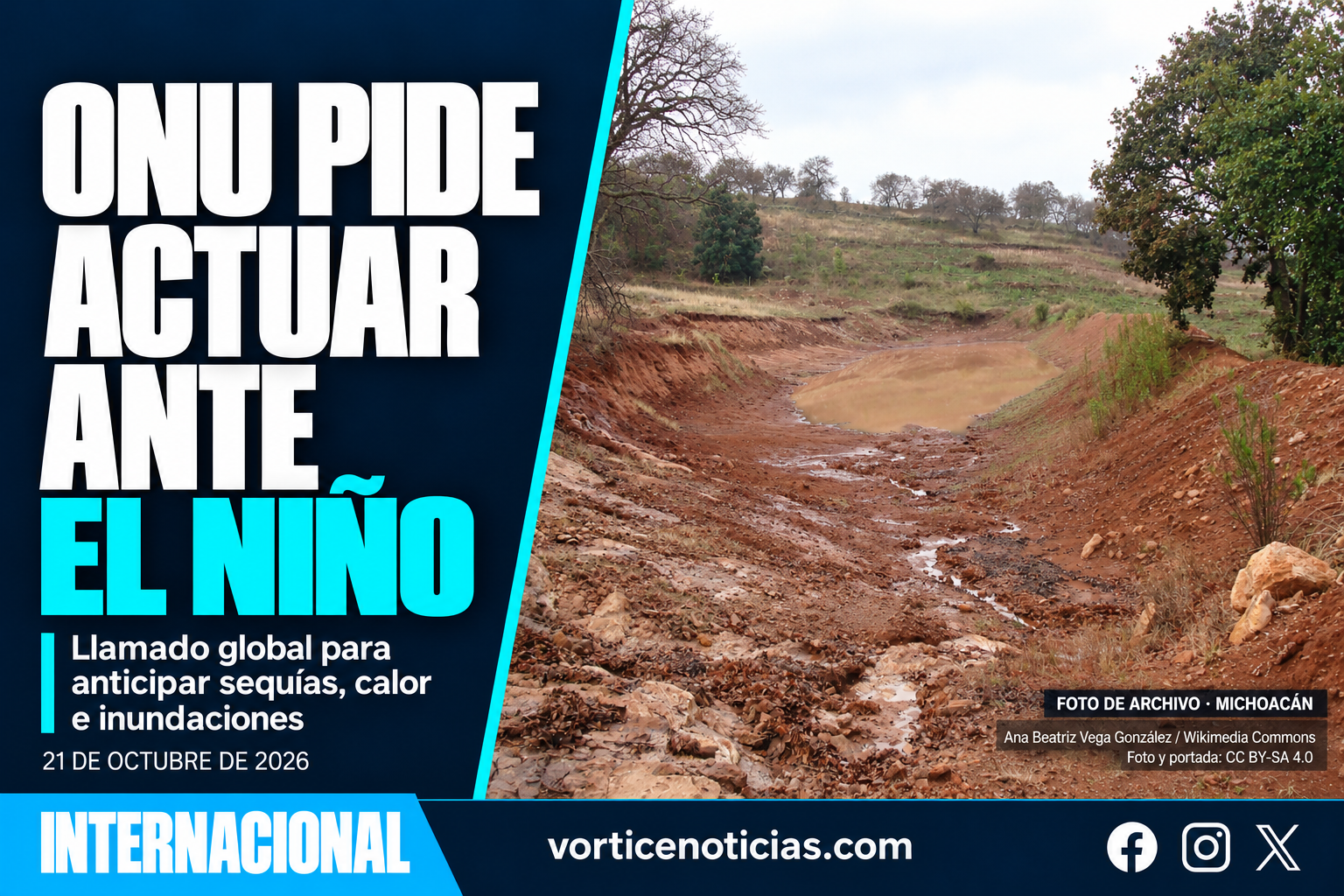 ONU pide actuar ante El Niño; fotografía de archivo de un cuerpo de agua con bajo nivel en Michoacán