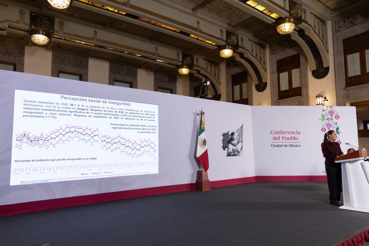 Claudia Sheinbaum durante la conferencia del 23 de octubre de 2026.