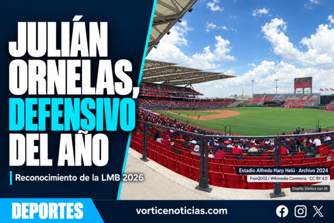 Julián Ornelas, Defensivo del Año 2026 de la LMB. Imagen de referencia del estadio Alfredo Harp Helú de 2024.