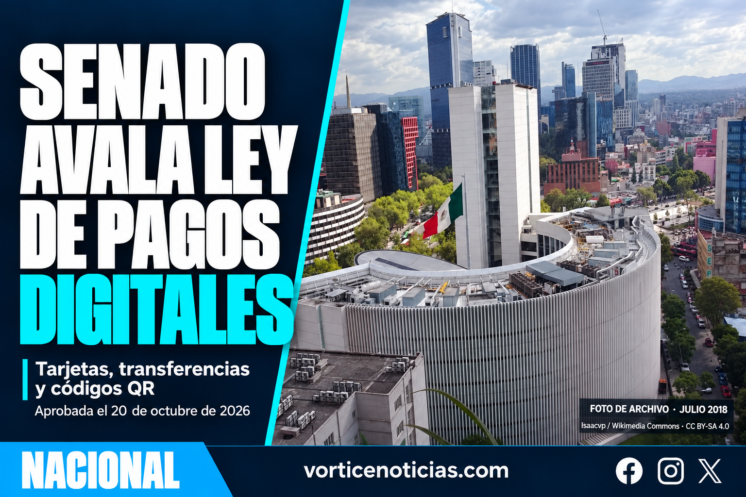 Senado avala ley de pagos digitales; fotografía de archivo de su sede en julio de 2018